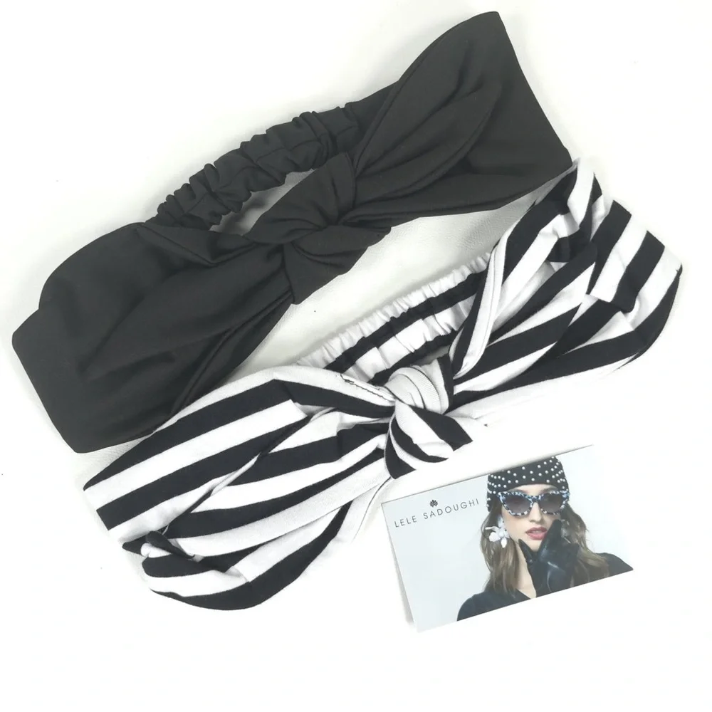 NWT LELE SADOUGHI SET‎ of 2 Betty Headbands Black & White LSHA376BW One Size